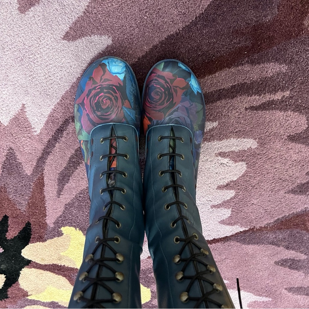John Fluevog Blue and Red Lace Up Boots - Picture 6 of 15
